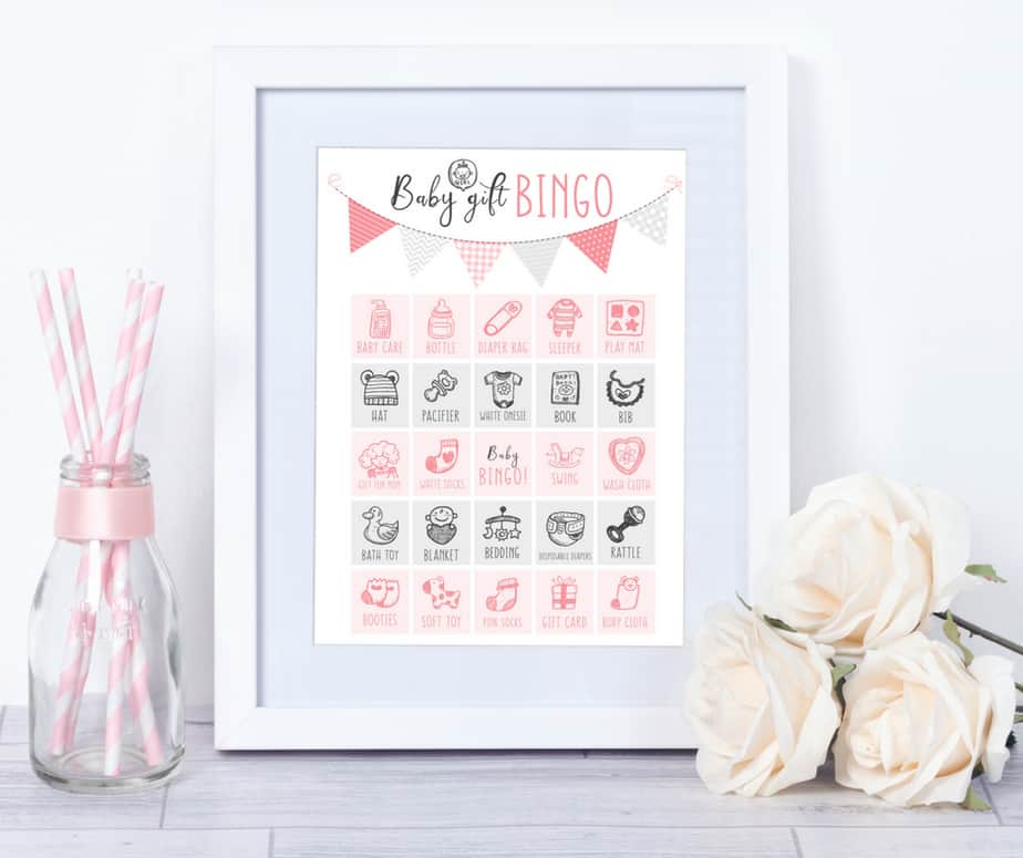 This baby shower bingo GIRL game is perfect for every GIRL baby shower. Your guests will LOVE playing this modern baby shower game - a modern twist on a classic bingo game. Made just for girl baby showers with up to 80 baby shower bingo cards - all unique! #babybingo #babyshowerbingo #babyshowerprintable #babyshowergame #babyshowergames